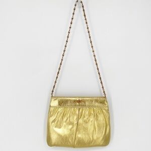 Vintage 60s Gold Lame Evening Chain Clutch Purse